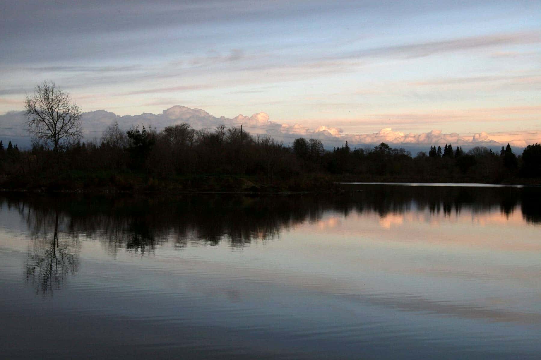 The lower American River at dusk from the William B. Pond Recreation Area in Carmichael