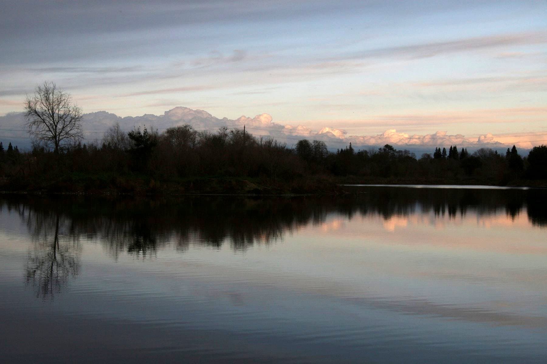 The lower American River at dusk from the William B. Pond Recreation Area in Carmichael