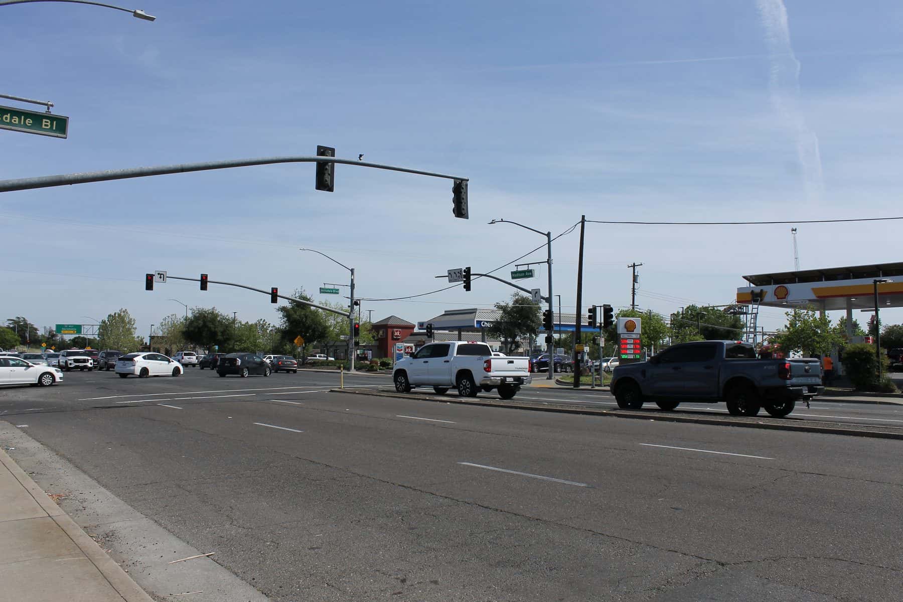 The junction of Madison Avenue and Hillsdale Boulevard in North Highlands on a clear afternoon
