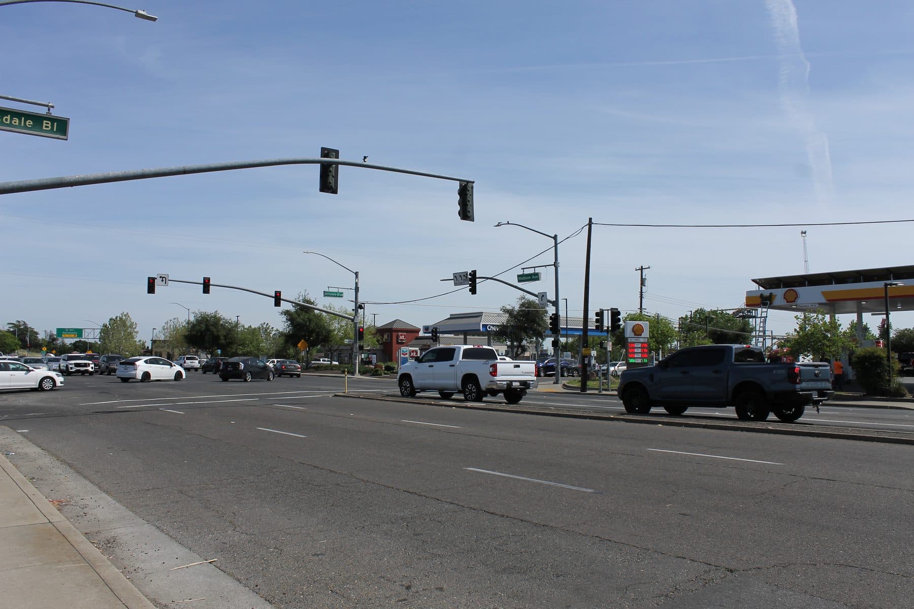 The junction of Madison Avenue and Hillsdale Boulevard in North Highlands on a clear afternoon